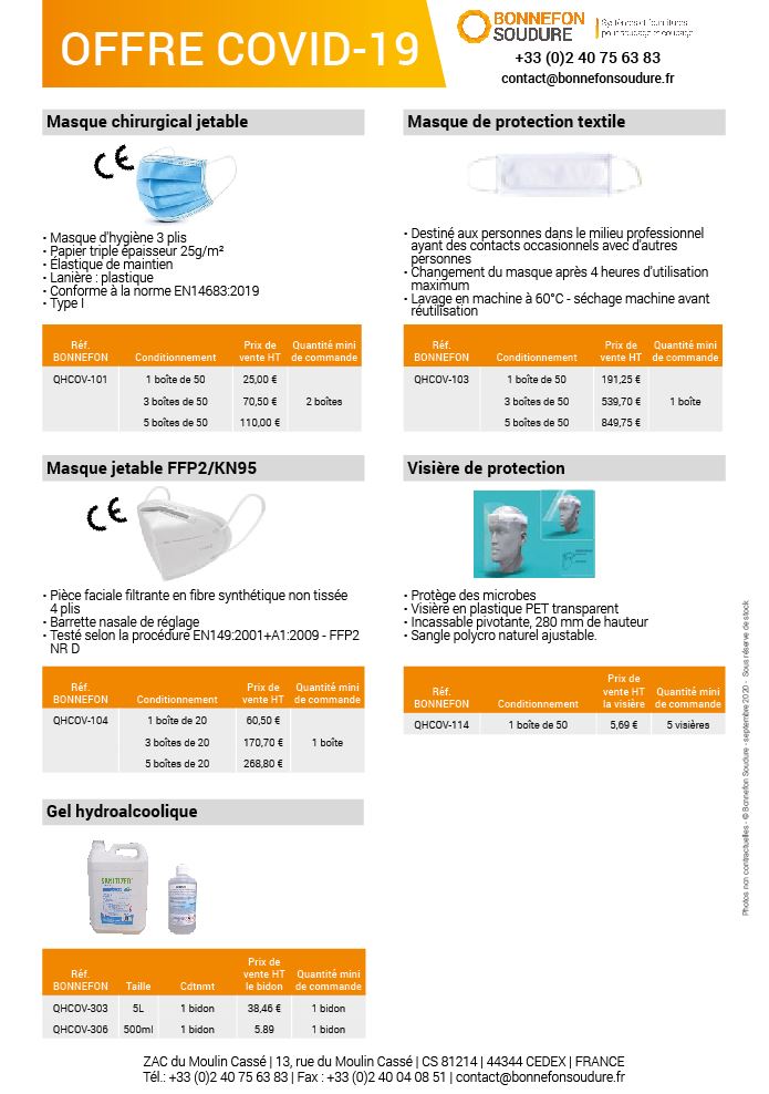 Image du PDF relié à l'article présentant l'offre COVID-19 de BONNEFON SOUDURE. Découvrez l'offre COVID-19.