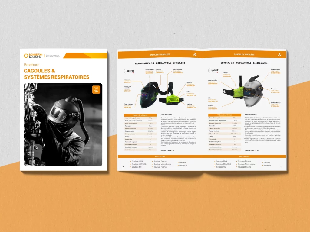 Mockup brochure cagoules et systèmes respiratoires