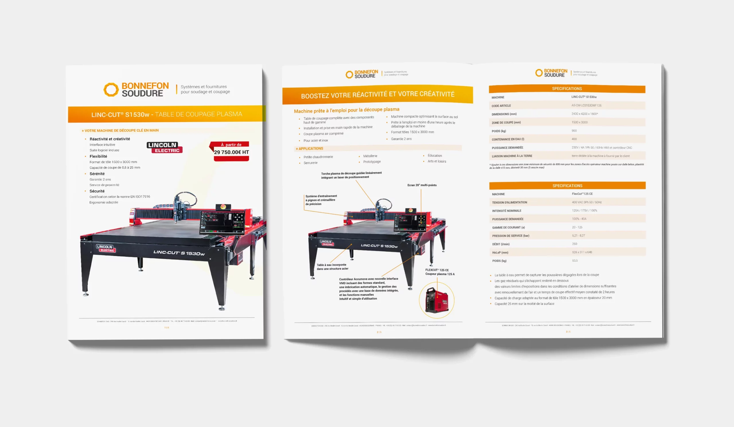 Image d'une brochure marketing pour une table plasma Lincoln Electric vendue par BONNEFON SOUDURE